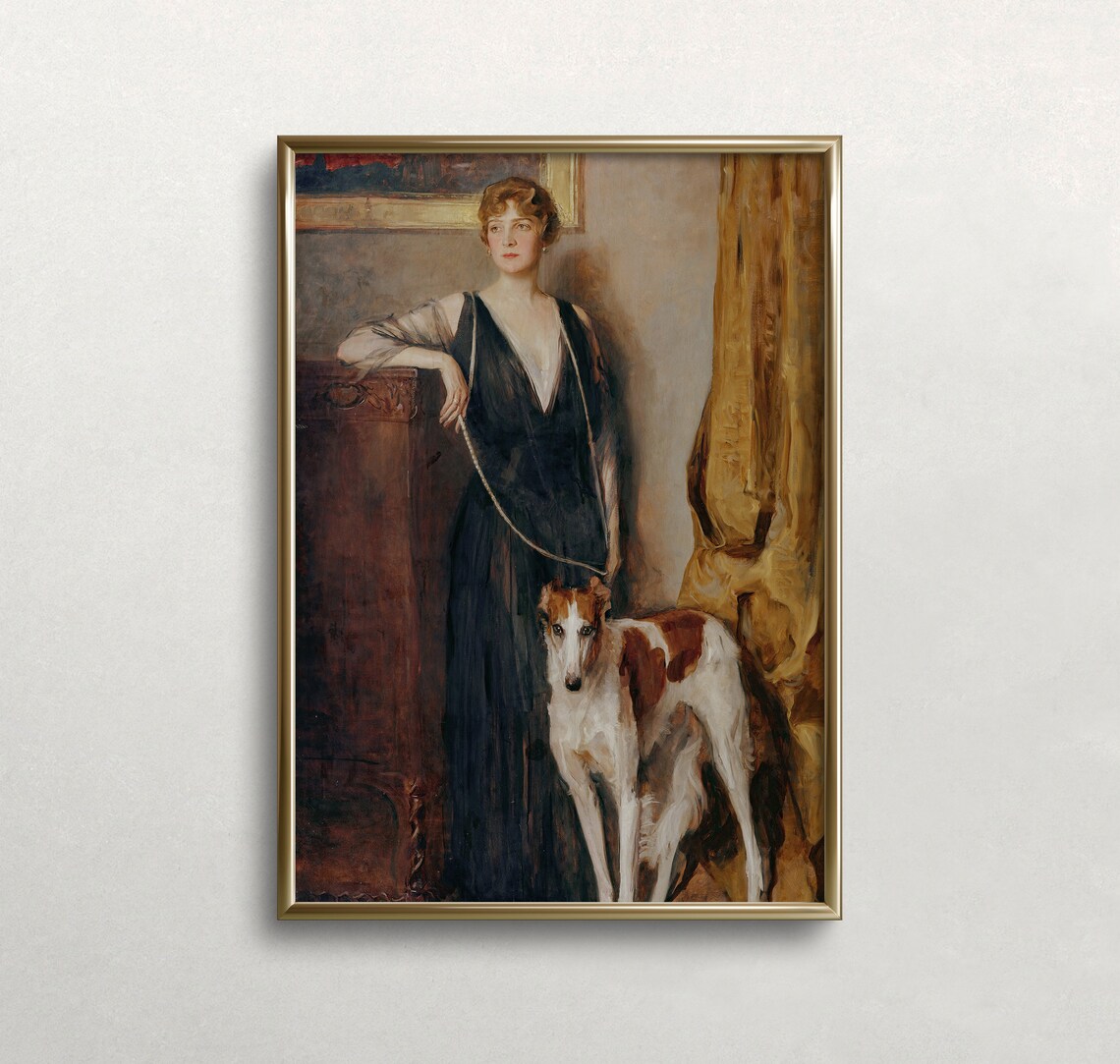 Woman and Dog Vintage Wall Art, Neutral Decor