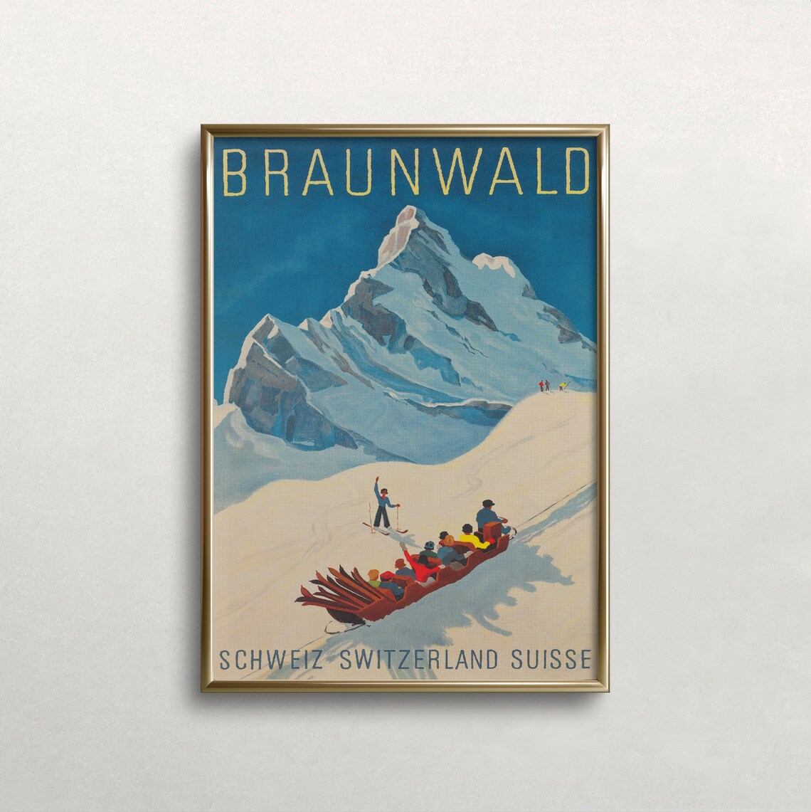 Braunwald Switzerland Vintage Ski Travel Poster Print