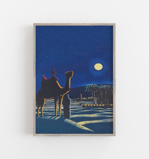 Camel Vintage Art Print, Moroccan Desert Boho Decor