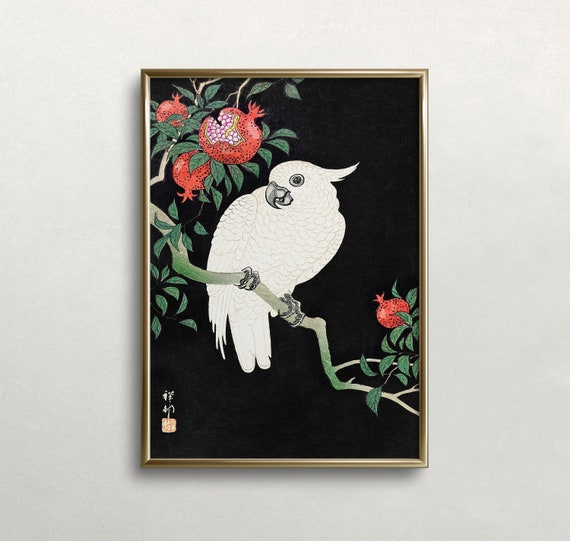 Cockatoo Wall Art Vintage Wall Art Dark Moody Colors White Cockatoo Print Japanese Art Wall Art 356