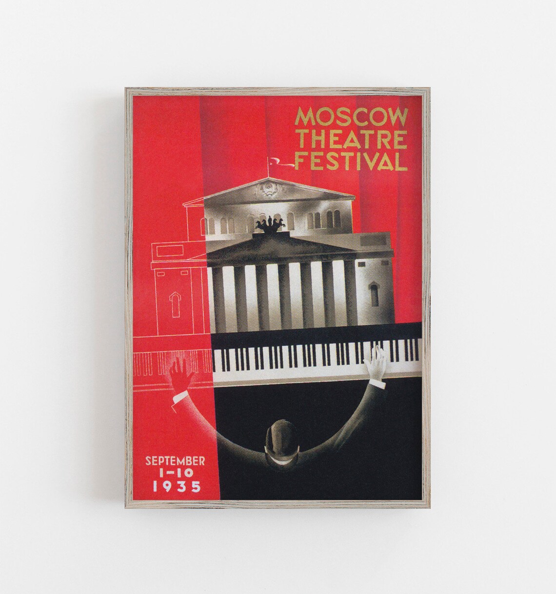 Moscow Theatre Festival 1935 Vintage Piano Keys Art Deco Theatre Poster
