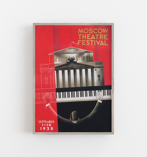 Moscow Theatre Festival 1935 Vintage Piano Keys Art Deco Theatre Poster