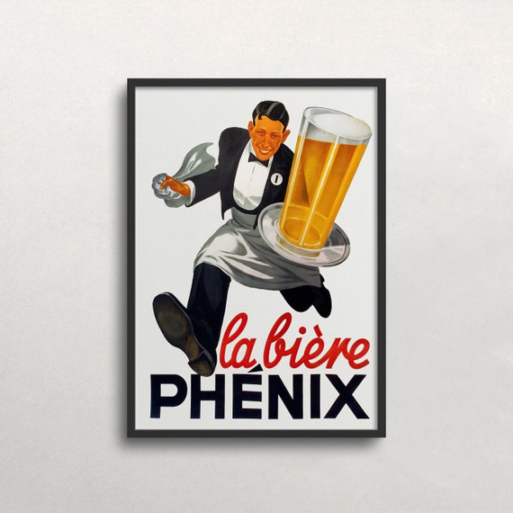 Beer Wall Art Bar Wall Decor Vintage Wall Art Waiter And Beer Beverage Wall Art Vintage Beer Poster Wall Art