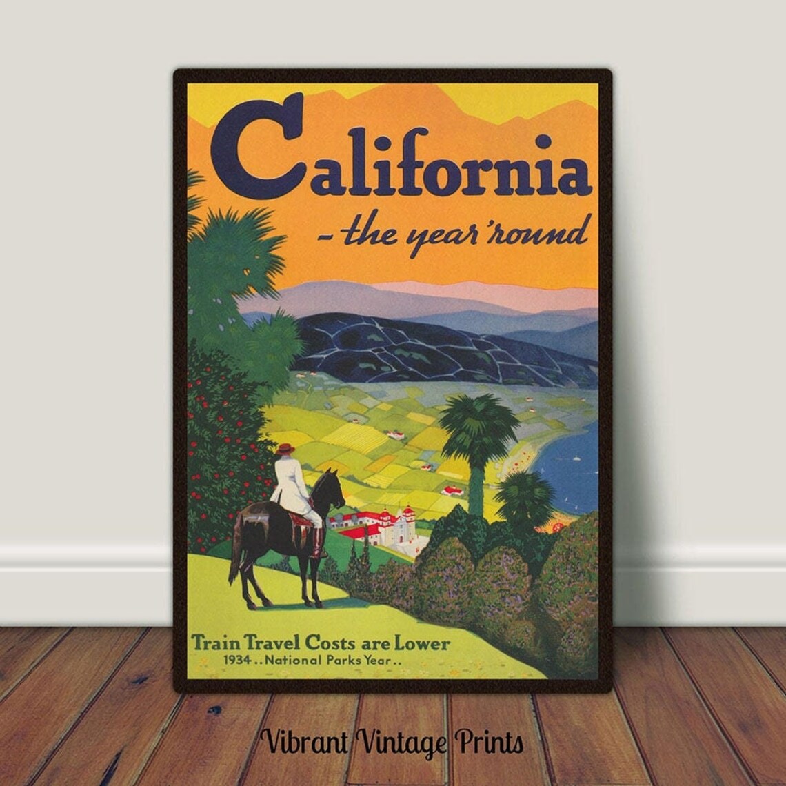 California Vintage Travel Poster, Horse Art Print