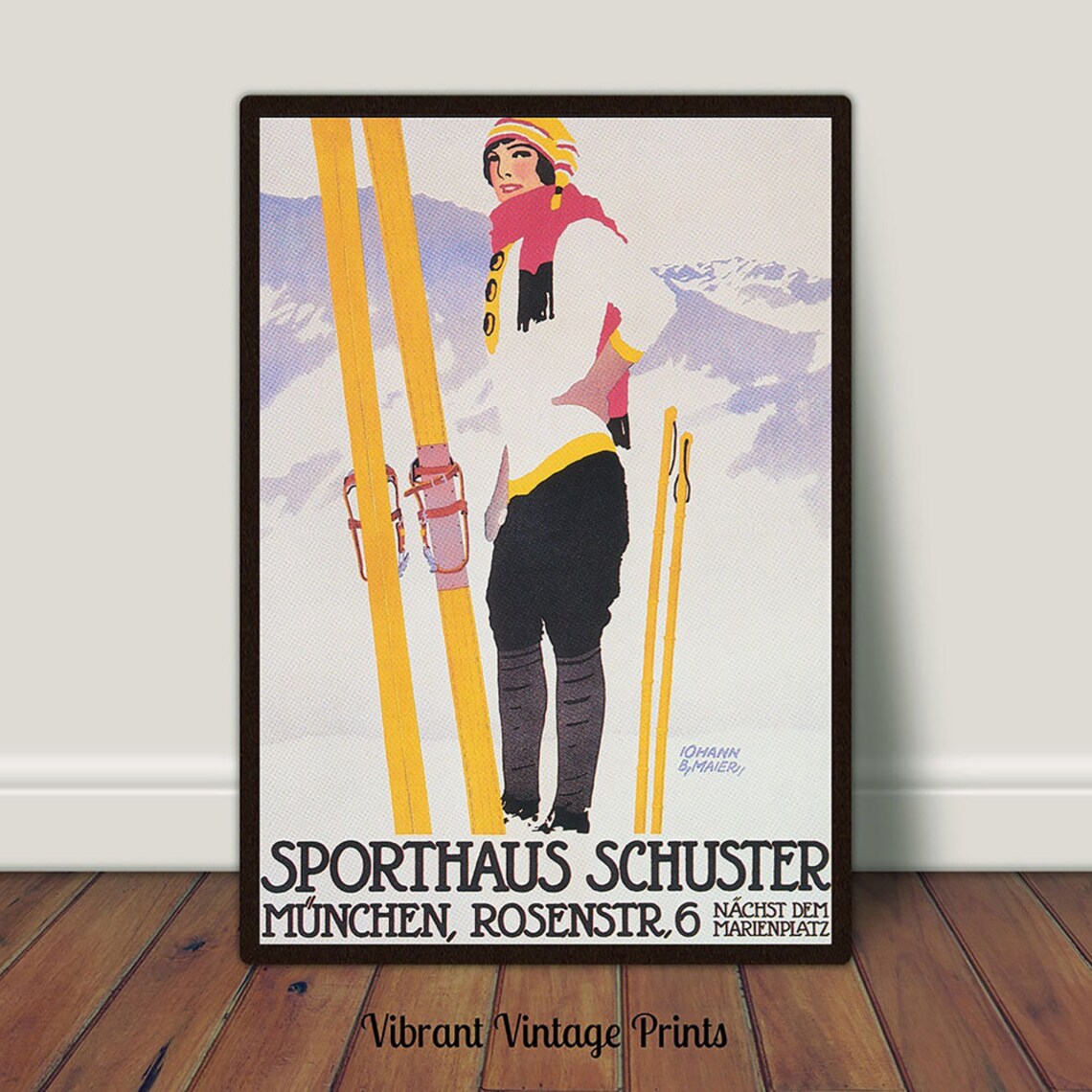 Germany Ski Vintage Travel Poster, Winter Retro Art Print
