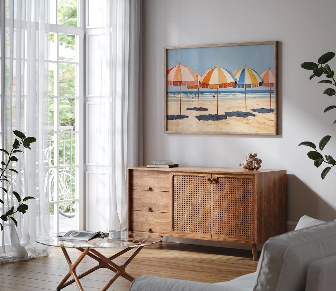 Striped Beach Umbrellas Retro Seaside Summer Painting Poster - Image 2