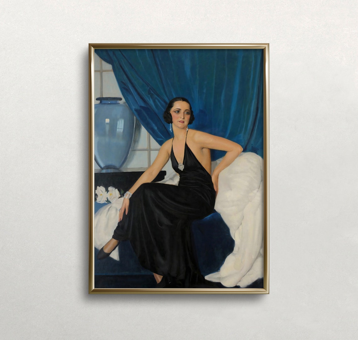 Woman Portrait Vintage Wall Art Vintage Woman Art Woman In Blue Dress Antique Wall Decor Wall Art 399