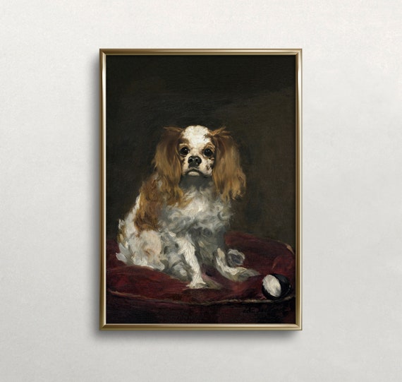 King Charles Spaniel Vintage Wall Art Dog Portrait Dark Moody Colors Antique Wall Decor Wall Art 352