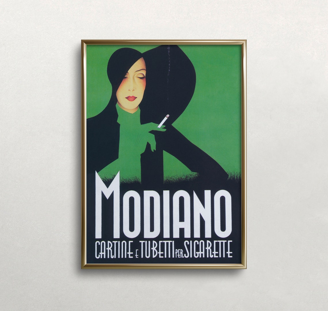 Modiano Cigarette Papers Green Lady Vintage Italian Art Deco Ad Poster