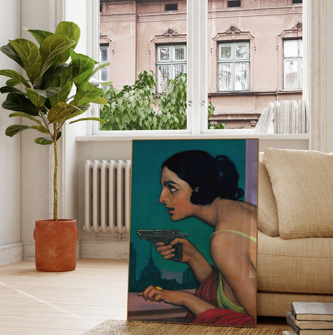Woman With A Gun Vintage Woman Portrait Art Print - Image 3