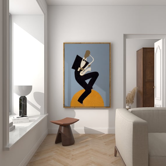 Jazz Saxophone Vintage Retro Minimalist Art Print