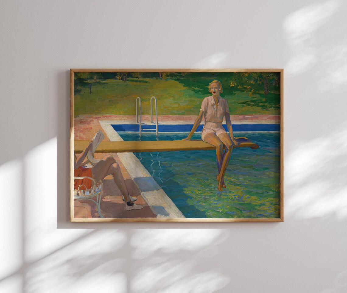 Palm Springs Woman on Diving Board, Vintage Art Print - Image 2