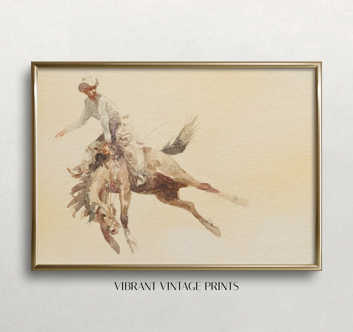Cowboy Horse Wall Art, Vintage Western Art Print