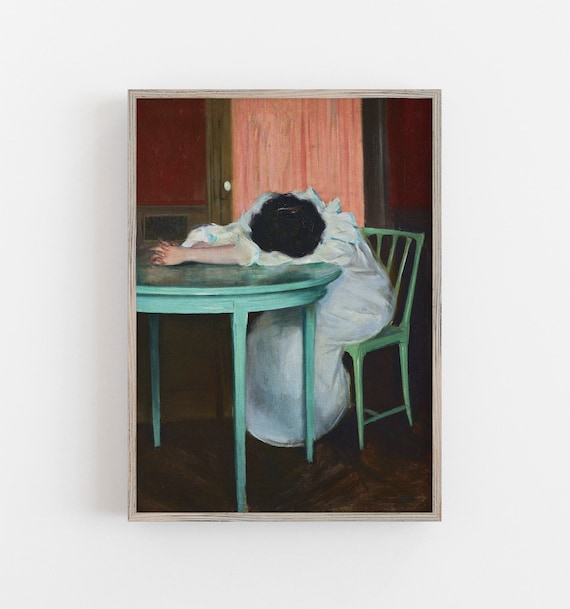 Tired Woman Vintage Portrait, Antique Wall Decor