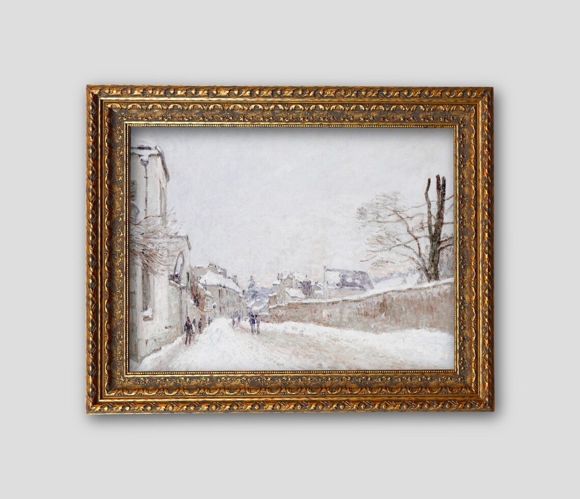 Snowy Village Street Winter Impressionist Oil Painting Wall Art - Image 2