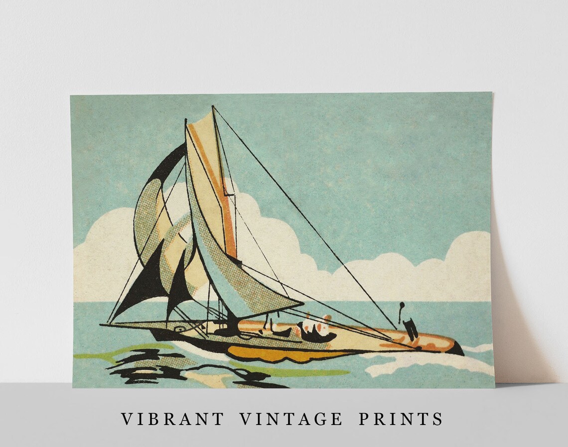 Sailboat Vintage Japandi Nautical Art Print