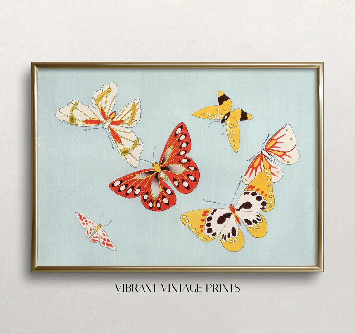Butterfly Vintage Japanese Wall Art, Pastel Poster