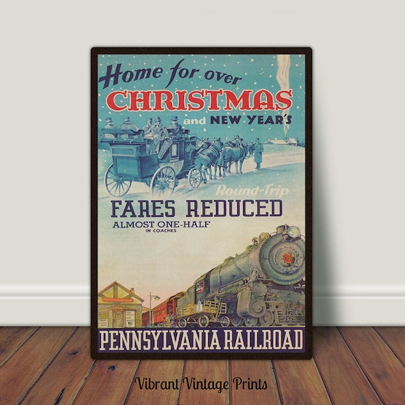 Christmas Train Vintage Holiday Wall Art Print