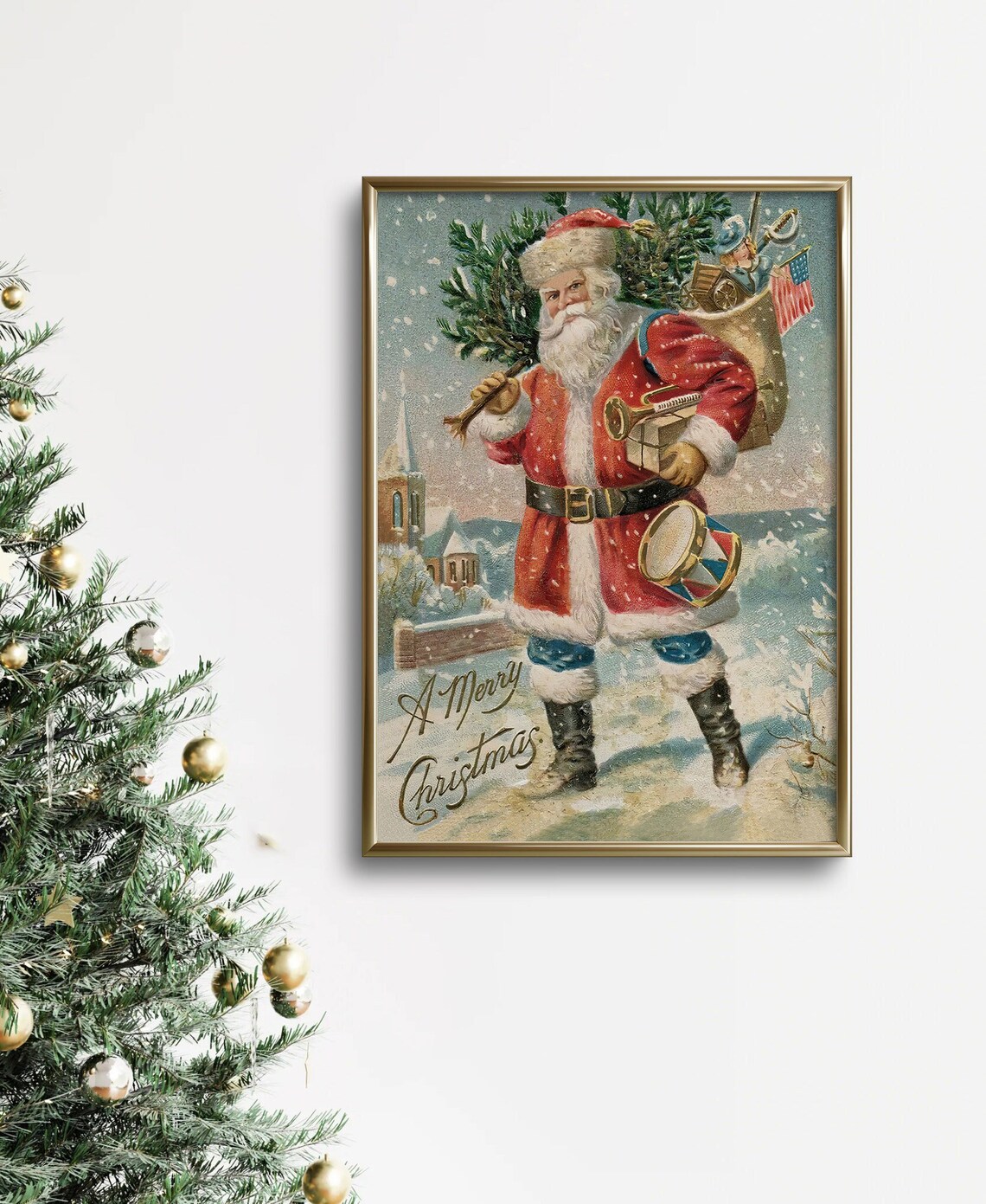 Vintage Santa Claus Merry Christmas Wall Art Print