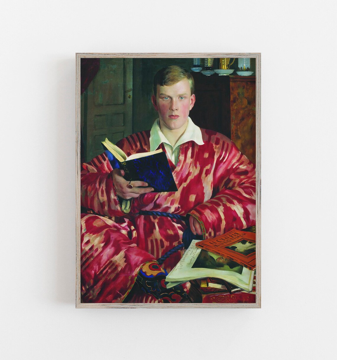 Vintage Man Reading Book Portrait, Antique Wall Art Print