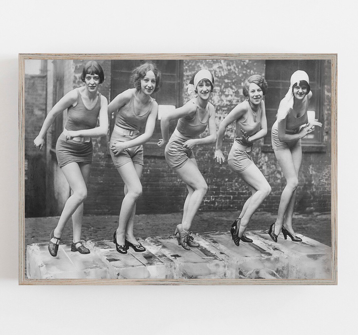 Women Dancing on Ice Blocks, Vintage Bar Poster