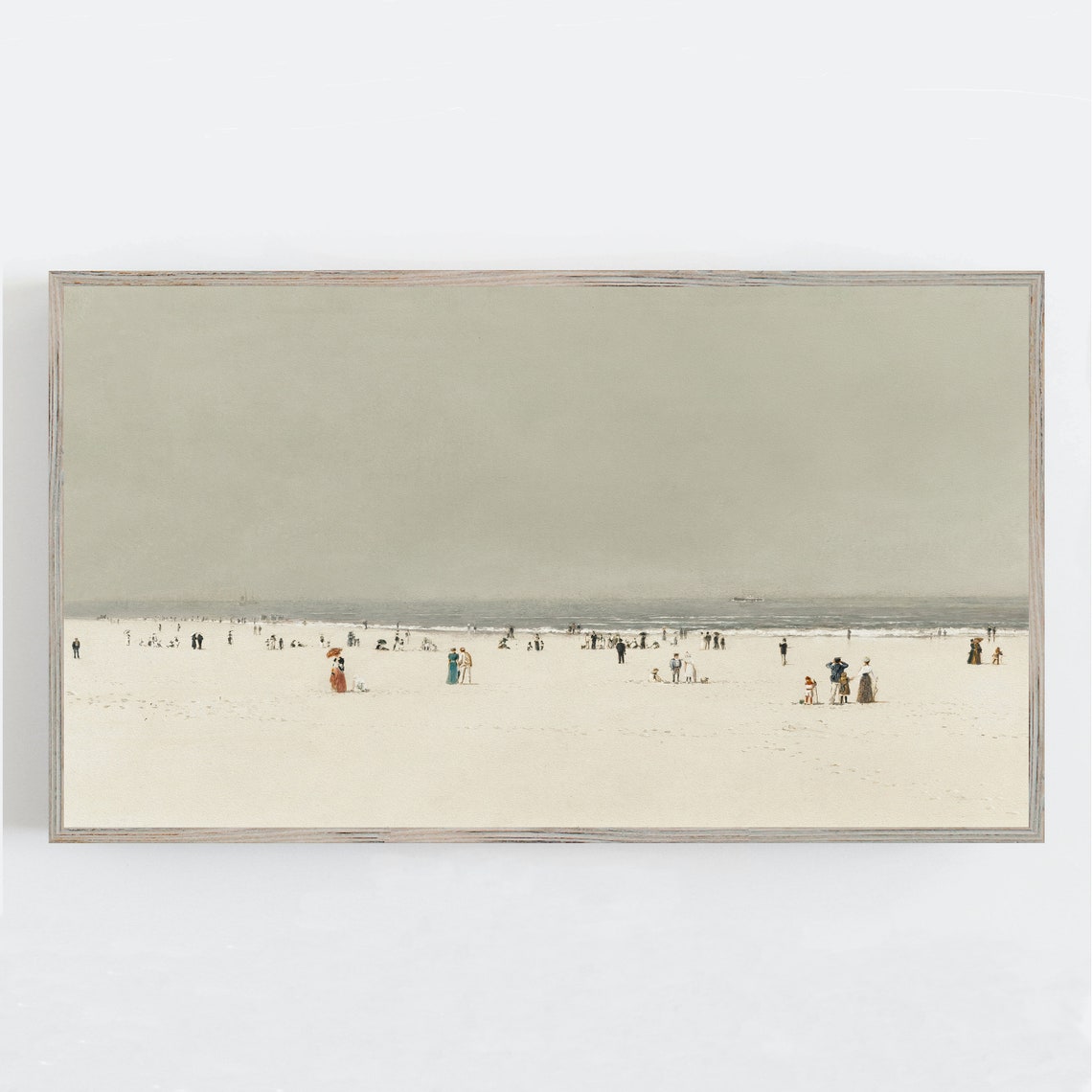 Muted Minimalist Beach Scene Vintage Coastal Painting Neutral Wall Art
