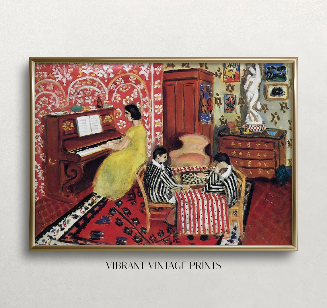 Matisse-Inspired Pianist And Checker Players, Vintage Poster