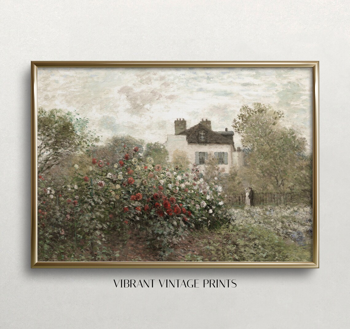 French Garden Vintage Landscape Art Print, Farmhouse