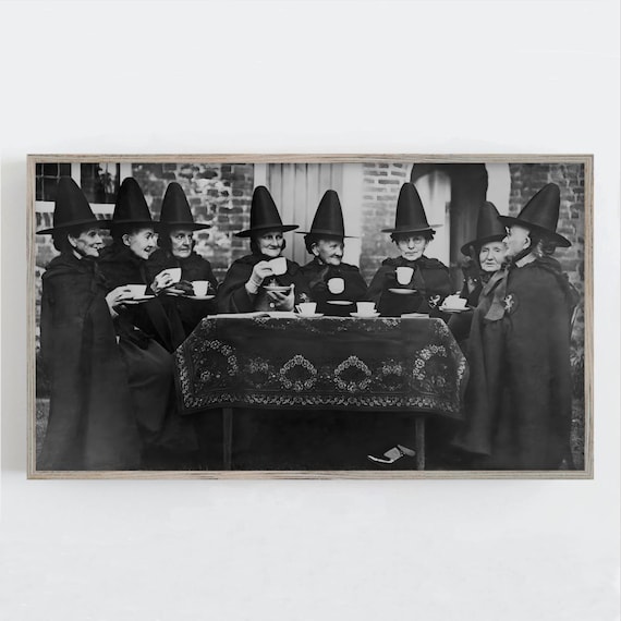 Witches Tea Party Vintage Black And White Funny Witch Photo Poster