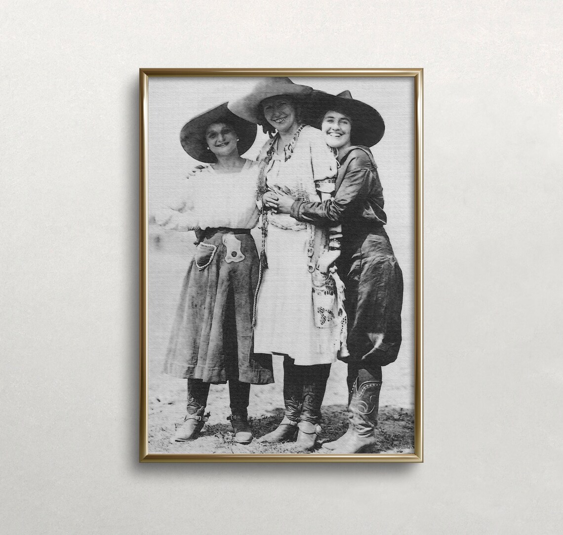 Three Women in Cowboy Hats Western Vintage Rodeo Photo Poster