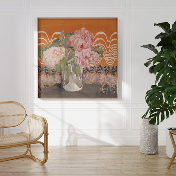 Peonies Vintage Art Print, Colorful Floral Wall Art
