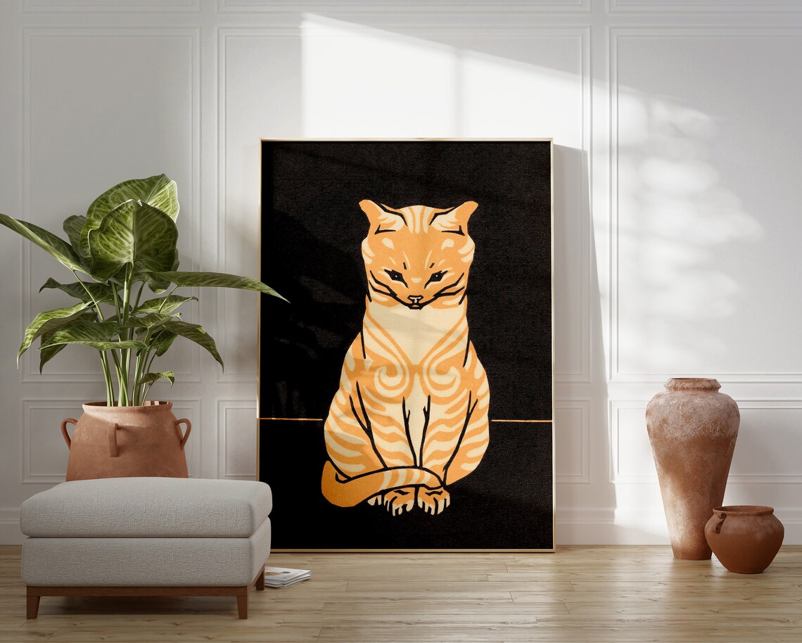 Yellow Tabby Cat Vintage Portrait Poster Print - Image 3