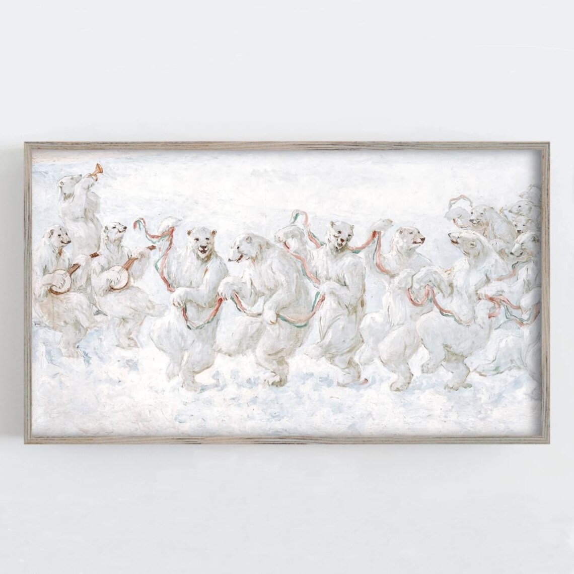 Dancing Polar Bears Whimsical Vintage Winter Animal Painting Poster