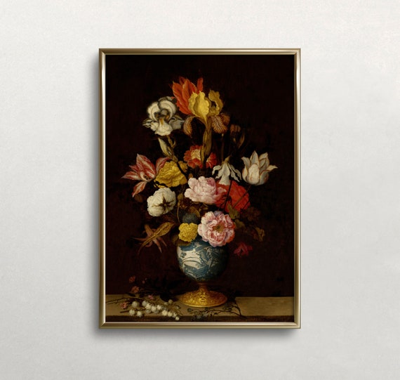 Moody Floral Vintage Art Print, Dark Academia Decor