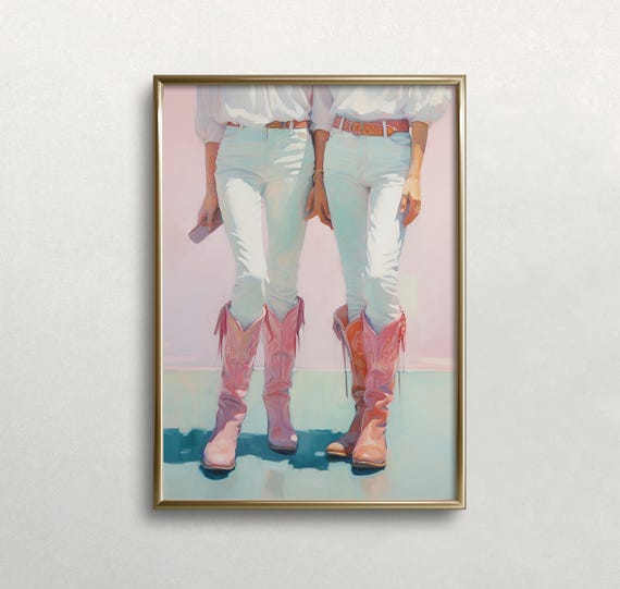 Cowgirl Wall Art Soft Pastel Colors Pink Cowboy Boots Cowgirl Fashion Art Western Aesthetic Wall Art