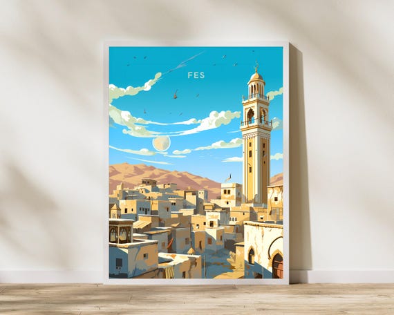 Fes Morocco Travel Print Poster Wall Art Vintage Decor