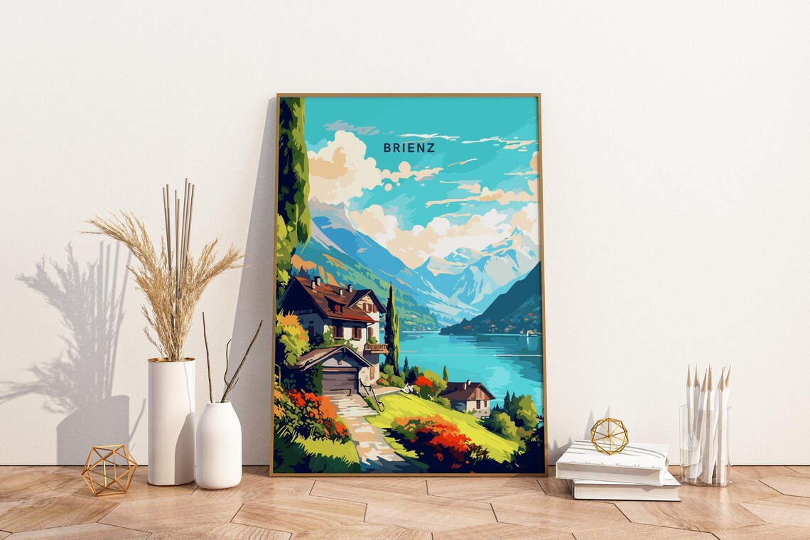 Brienz Switzerland Lake Chalet Alpine Village Scenic Travel Poster