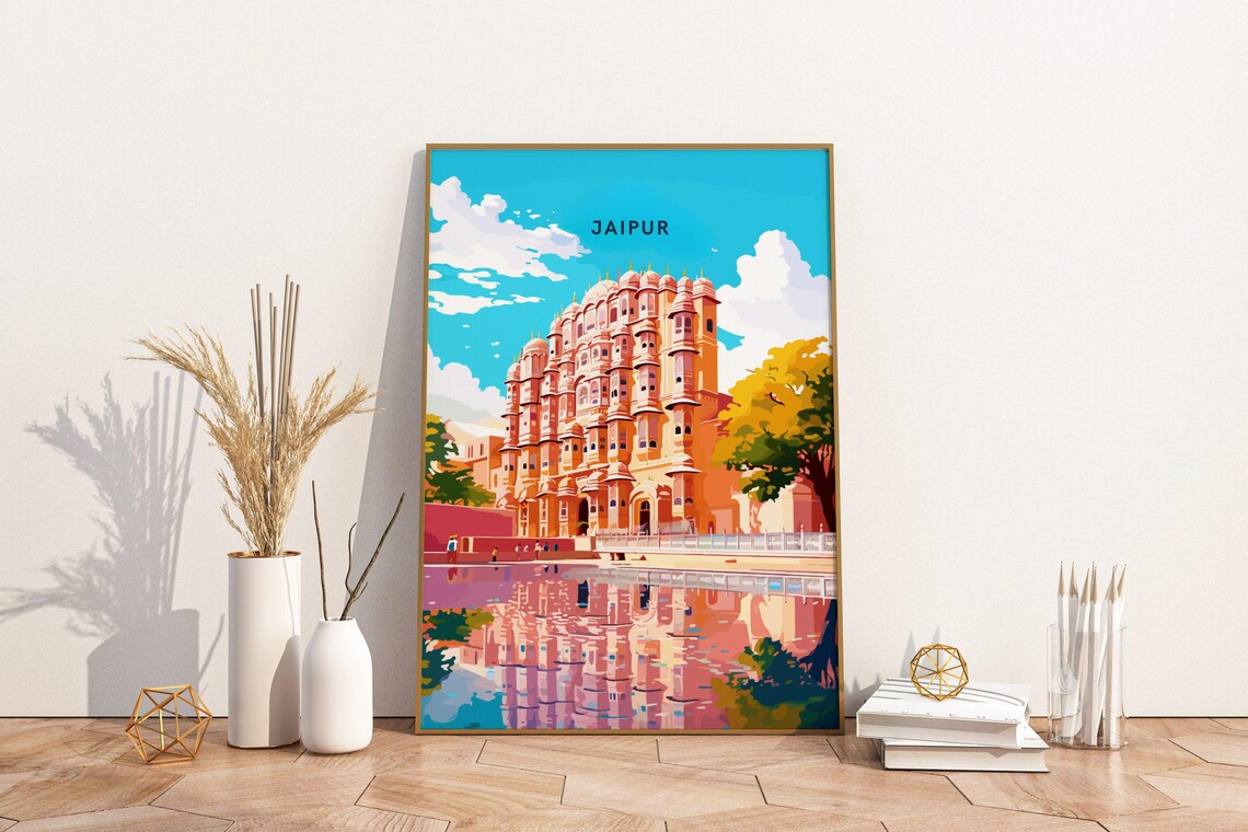 Jaipur Rajasthan India Hawa Mahal Pink Palace Vintage Travel Poster