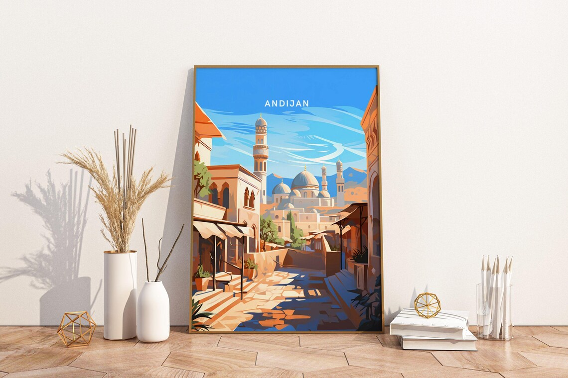 Andijan Uzbekistan Grand Old Town Mosque Street Travel Art Poster