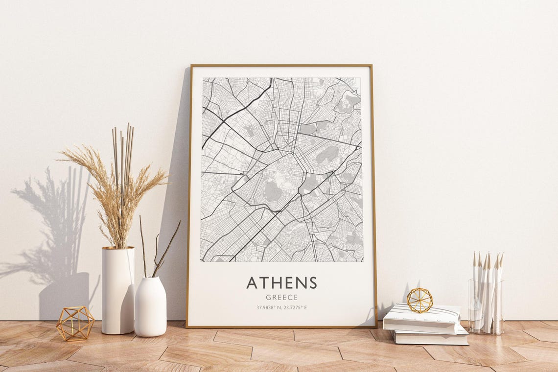 Athens Greece Minimalist Street Map Coordinate Line Art Poster