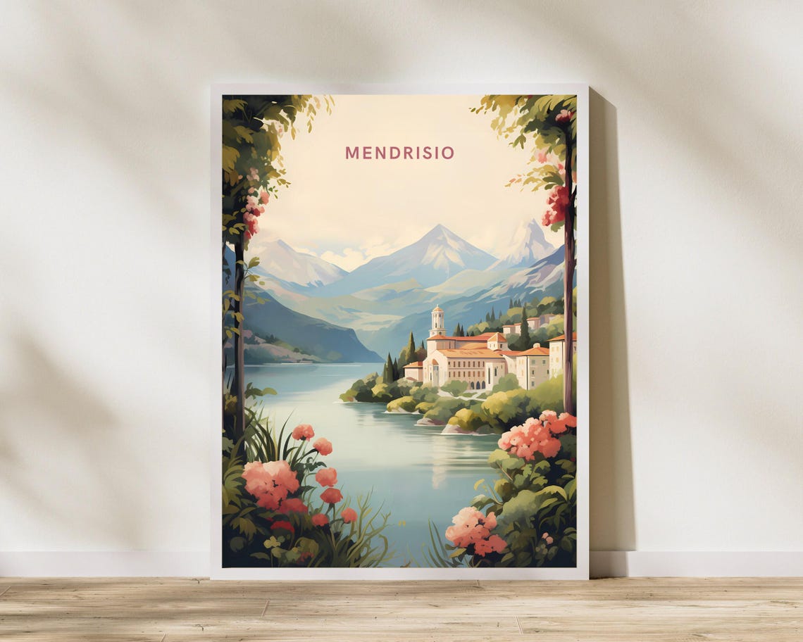 Mendrisio Switzerland Lakeside Town Vintage Travel Decor Poster
