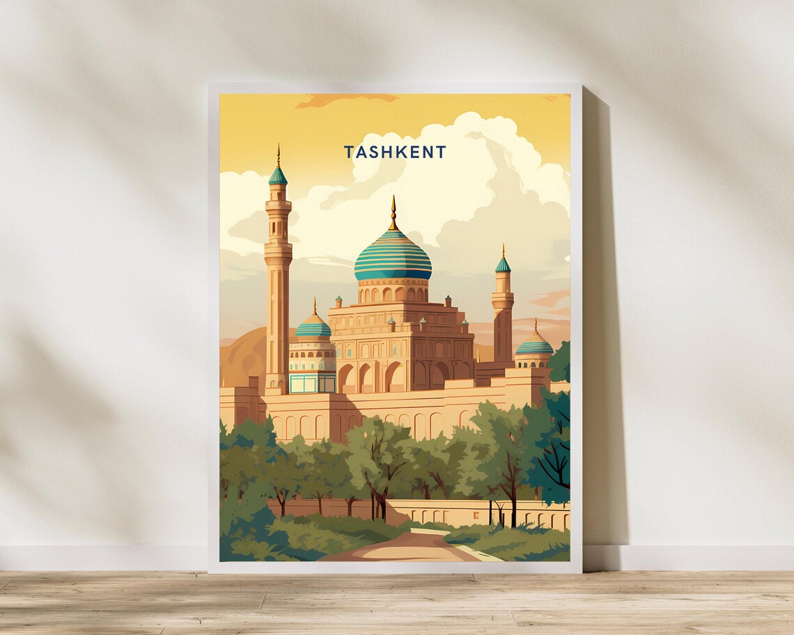 Tashkent Uzbekistan Blue Domed Mosque Landmark Travel Art Poster