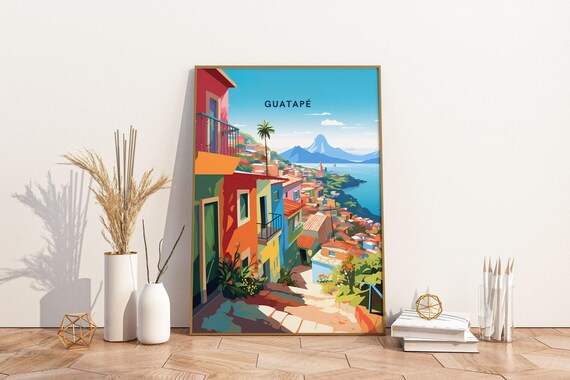 Guatape Colombia Travel Print Poster Wall Art Vintage Decor