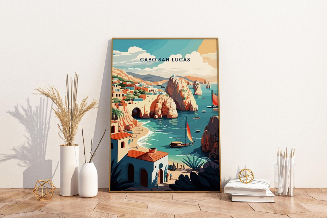 Cabo San Lucas Mexico Travel Print Poster Wall Art Vintage Tra