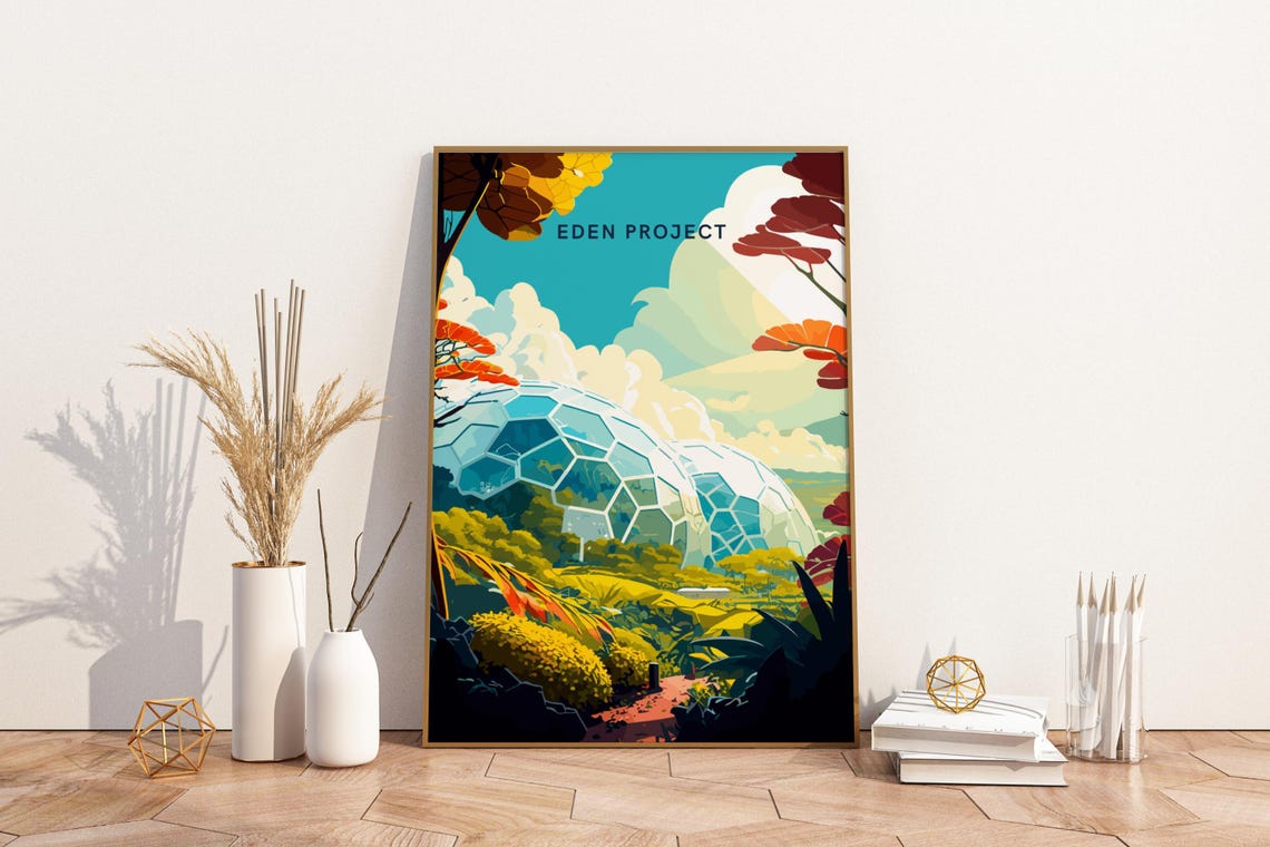 Eden Project Cornwall Botanical Garden Biomes Dome Travel Poster