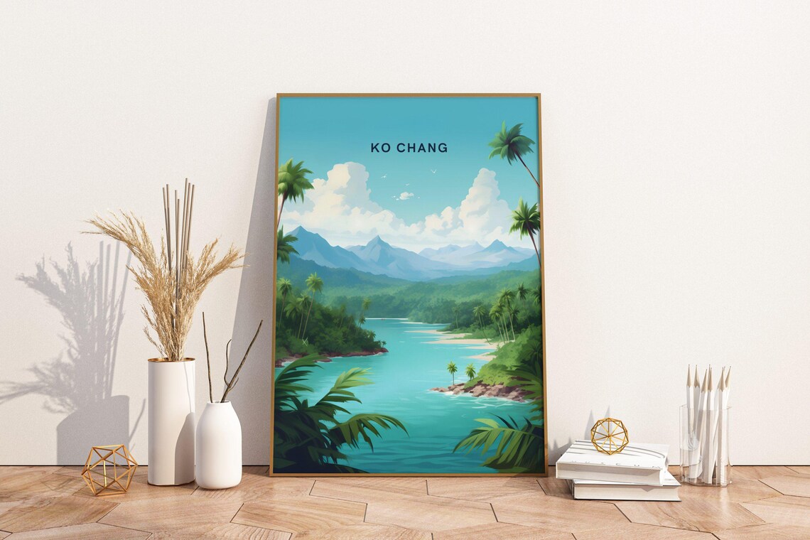 Ko Chang Thailand Tropical Bay Palm Coast Island Travel Poster