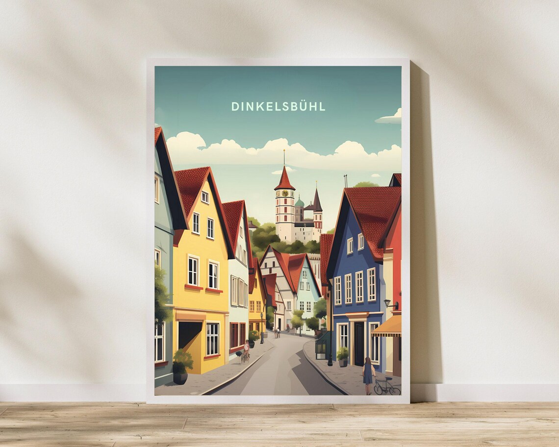 Dinkelsbuhl Germany Medieval Half Timbered Street Travel Poster