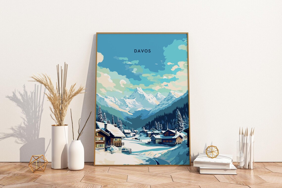 Davos Switzerland Alpine Ski Village Winter Scenic Travel Poster