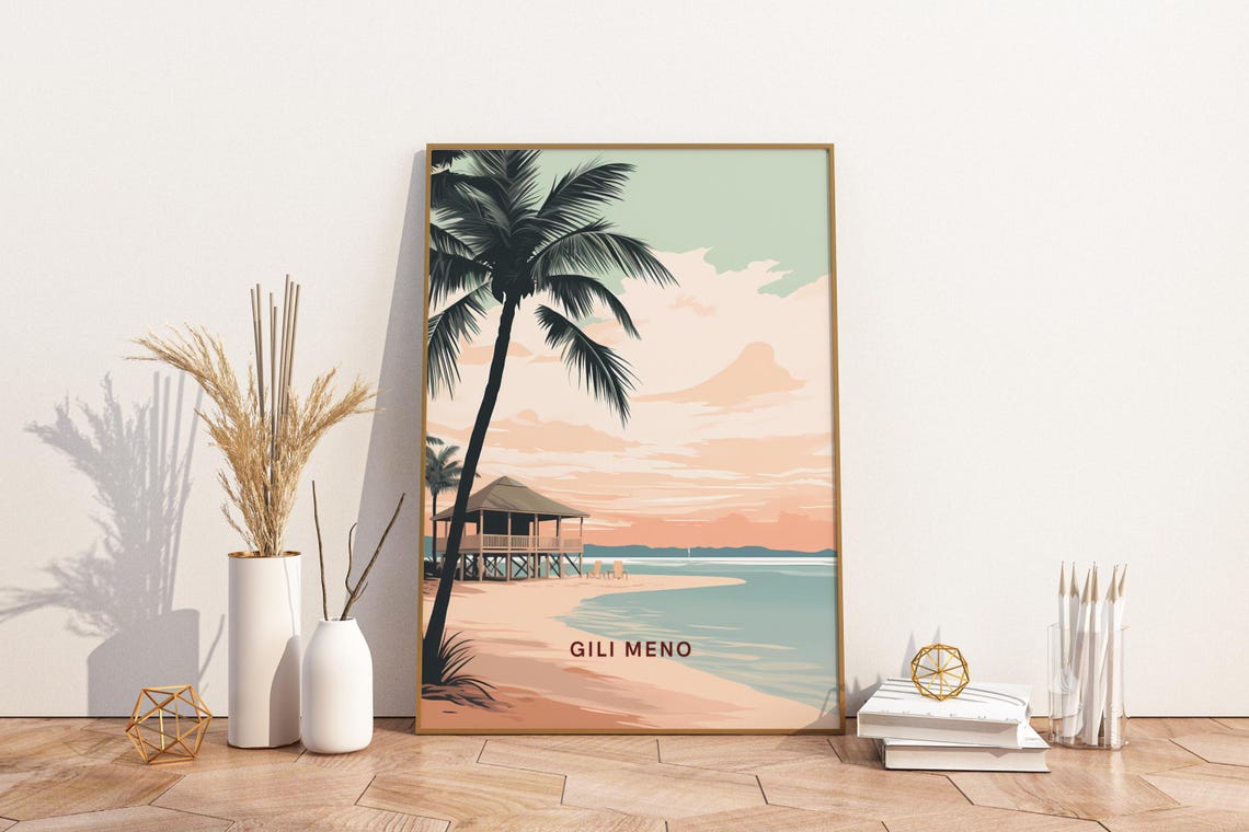 Gili Meno Overwater Beach Hut Palm Tree Island Paradise Poster