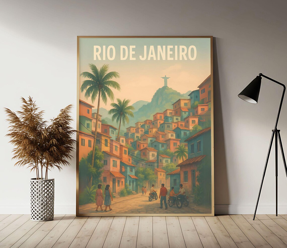 Rio De Janeiro Favela Brazil Travel Poster Wall Art Print Vintage Decor